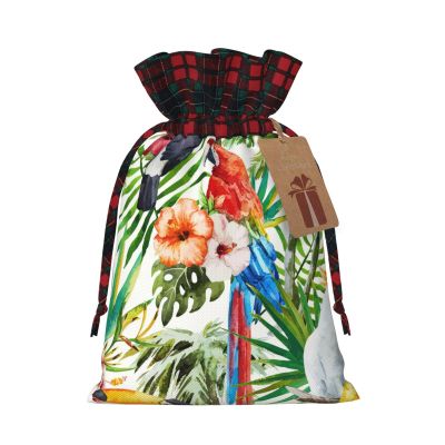 ZISHAK Toucans Parrot Palm Tree Leaves Fabric Gift Bag-Delicately Styled For Special Occasions-Ideal For Festival,Anniversaries