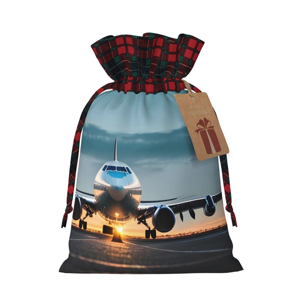 Airplane In The Evening Light Artistic Patchwork Burlap Gift Bagspremium Fabric Gift Bags For Holidays And Celebrations