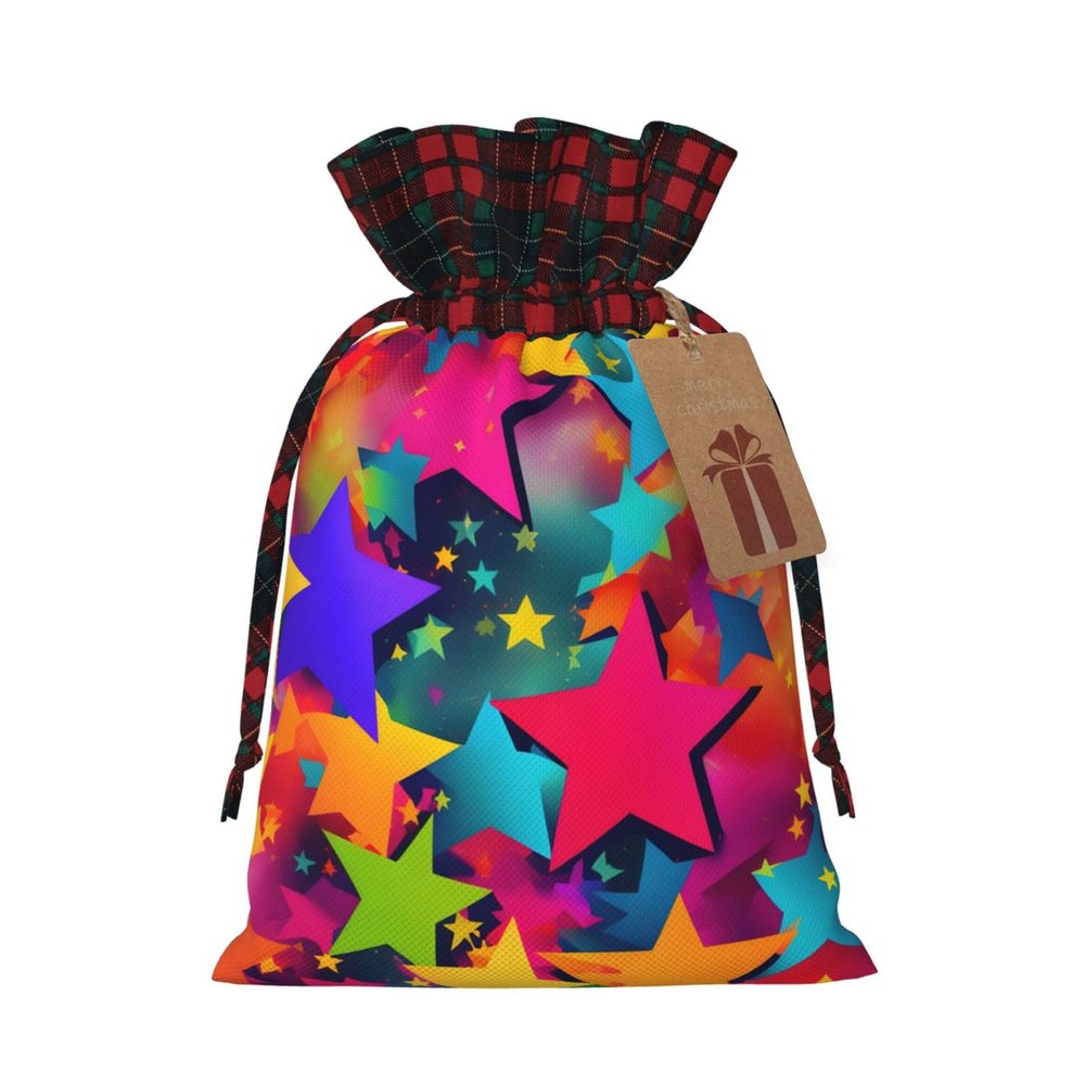 ZISHAK Rainbow Stars Exquisite Patchwork Burlap Drawstring Gift Bagversatile Cloth Art Gift Bag For Festivities