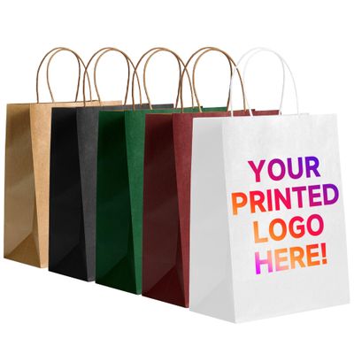 1000 PCS Custom Printed Kraft Paper Bags for Small Business, 5.8 * 3.2 * 8.25 Inch Small Size, Personalized Retail Gift Bags with Logo, Brown White Shopping Paper bag with Handle, Goodie Bag