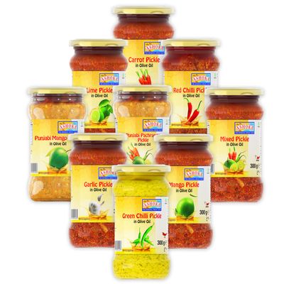 Ashoka Authentic Indian Pickle in Olive Oil | All Natural | Variety Pickle Kit | Vegan | Kosher Certified | Great for Cooking | Pickle Sampler | Pickled Snack | Pack of 9