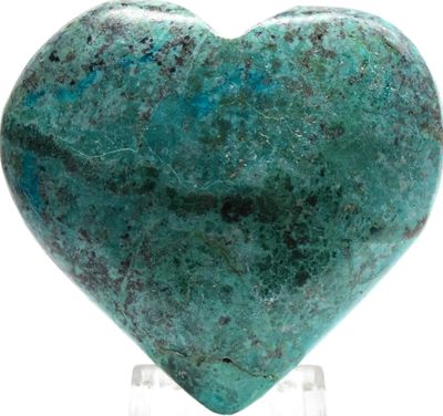2.1" 300ct Blue Green Chrysocolla w/Inclusions Carved Heart Polished Natural Gemstone Crystal Mineral Collectible Specimen - Peru + Stand