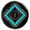 1 Year NA Style Clean Time Medallion Aqua Zircon Crystal Black Tri-Plate Chip view 1