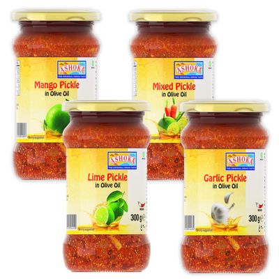 Ashoka 1932 | Premiun Olive Oil Pickle | All Natural | Chef's Favorite Pickle Kit | Vegan | Kosher Certified | Gourmet Pickles | Pickled Vegetables Assortment | Great for Seasoning | Pack of 4