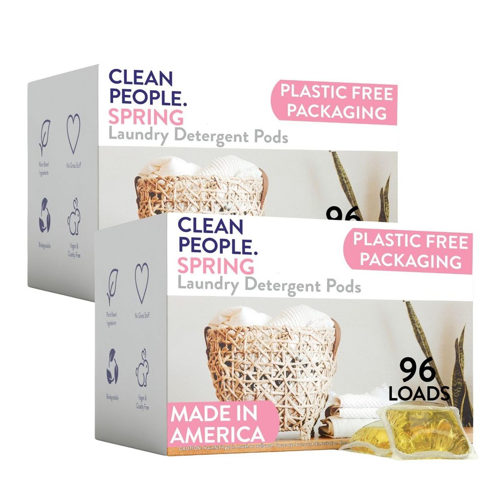 Clean People Laundry Detergent Pods - Recyclable Packaging, Hypoallergenic, Stain Fighting - Ultra Concentrated, Laundry Soap - Spring, 192 Pack