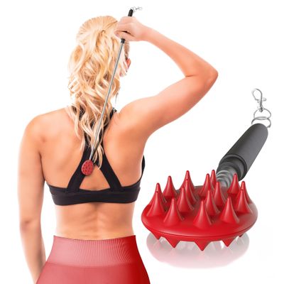 Cactus Scratcher Extendable Keychain Back Scratcher - 16" Long Stick Double Sided Retractable Scratching Tool for Hand, Neck, Head, and Body - Universal Gift for Family, Pets, and Friends, Red