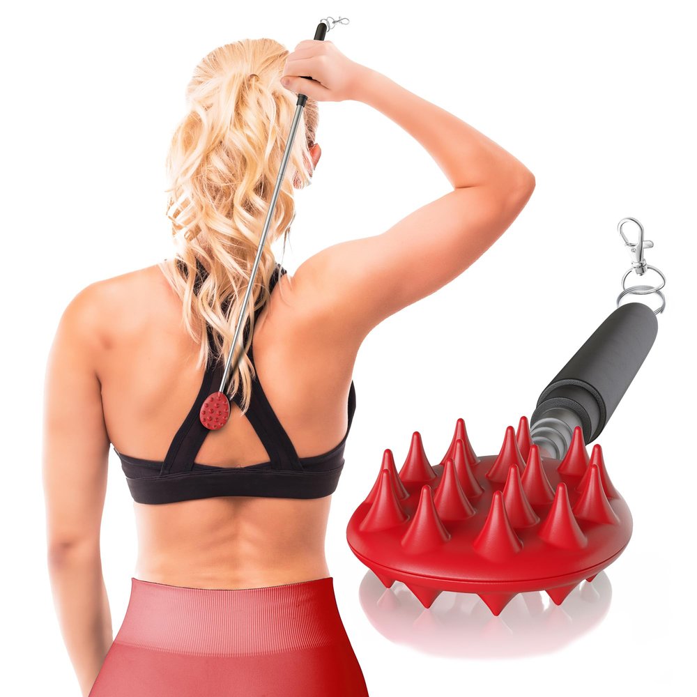 Cactus Scratcher Extendable Keychain Back Scratcher - 16" Long Stick Double Sided Retractable Scratching Tool for Hand, Neck, Head, and Body - Universal Gift for Family, Pets, and Friends, Red
