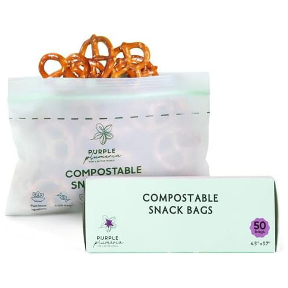 100% Compostable Resealable Food Storage Bags Biobased, Leak-Proof, Freezer-Safe Extra Strong & Durable Available in Gallon, Snack & Sandwich Sizes (Snack)