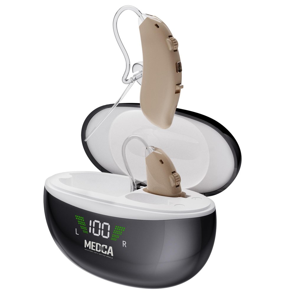 Rechargeable Hearing Aids for Seniors - BTE Digital Hearing Amplifier with Noise Cancelling for Moderate to Severe Hearing Loss, RIC 16 Channel Noise Cancelling Hearing Aid, Magnetic Charging Case