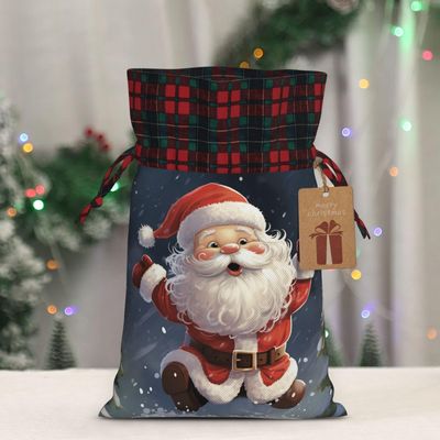 Kururi Christmas Gift Bags With Drawstring Merry Christmas Santa Print Burlap Gift Bags Christmas Linen Treat Sacks Gift Wrapping Bags Xmas Holiday Party Favors Bags