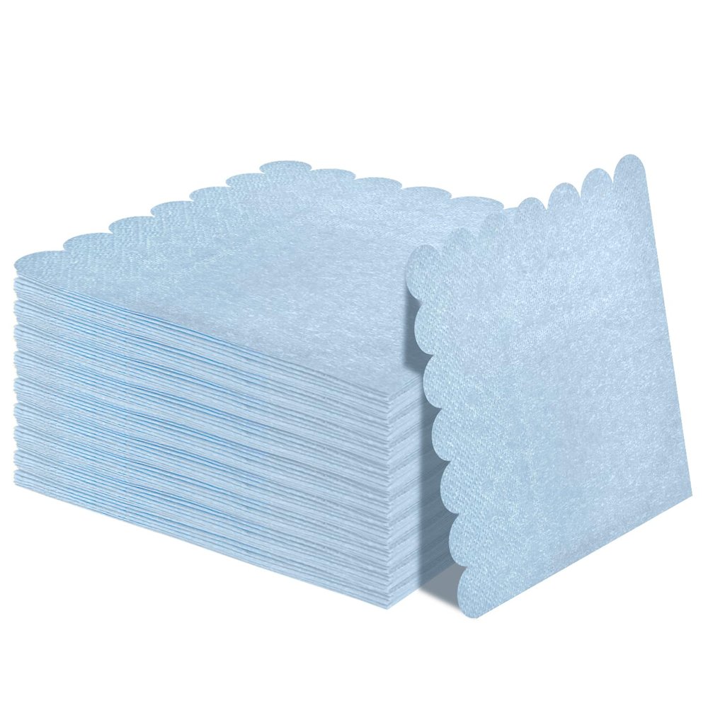 50 Pieces 3-ply Light Blue Napkins Disposable Folded 5 x 5 Inches Scalloped Cocktail Napkins Paper Napkins for Dinner Wedding Birthday Party Dessert Napkins