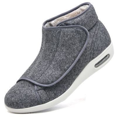 Women Diabetic Shoes Wide Width Edema Comfy Shoes, Men Winter Warm Fleece Boots Adjustable Lightweight Non-Slip Orthopedic Walking Shoes for Elderly Hammertoe Swollen Feet Gray A Men 10/Women 10.5