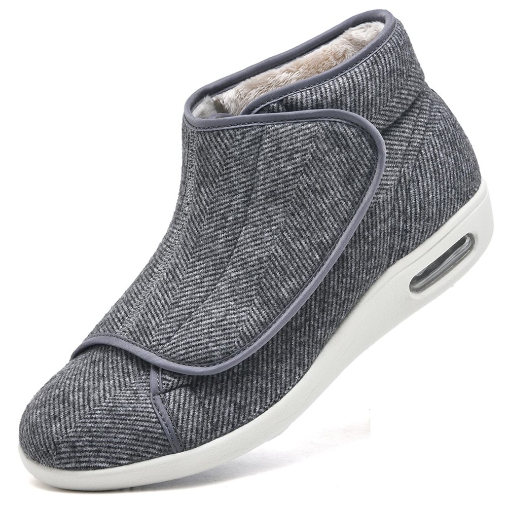Women Diabetic Shoes Wide Width Edema Comfy Shoes, Men Winter Warm Fleece Boots Adjustable Lightweight Non-Slip Orthopedic Walking Shoes for Elderly Hammertoe Swollen Feet Gray A Men 10/Women 10.5