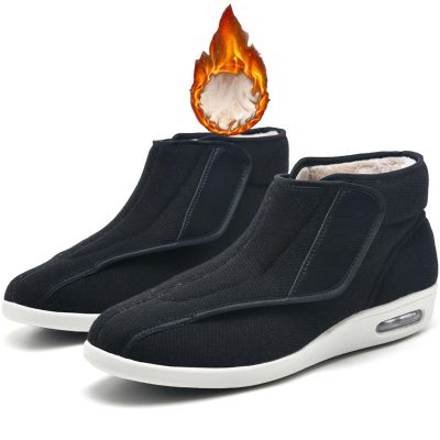 Elderly Winter Warm Fleece Diabetic Shoes, Men Womens Stylish Diabetic Arthritis Shoes Wide Widths Walking Edema Sneakers Adjustable Boots for Support Swollen Feet Black B Men 5.5/Women 6.5
