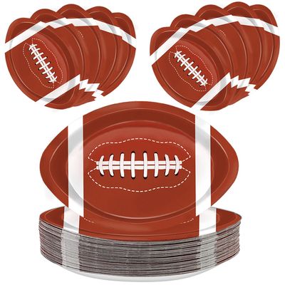 QIYANPAX 50pcs Football Shaped Paper Plates - Football Party Supplies for Tailgate & Gameday Decorations