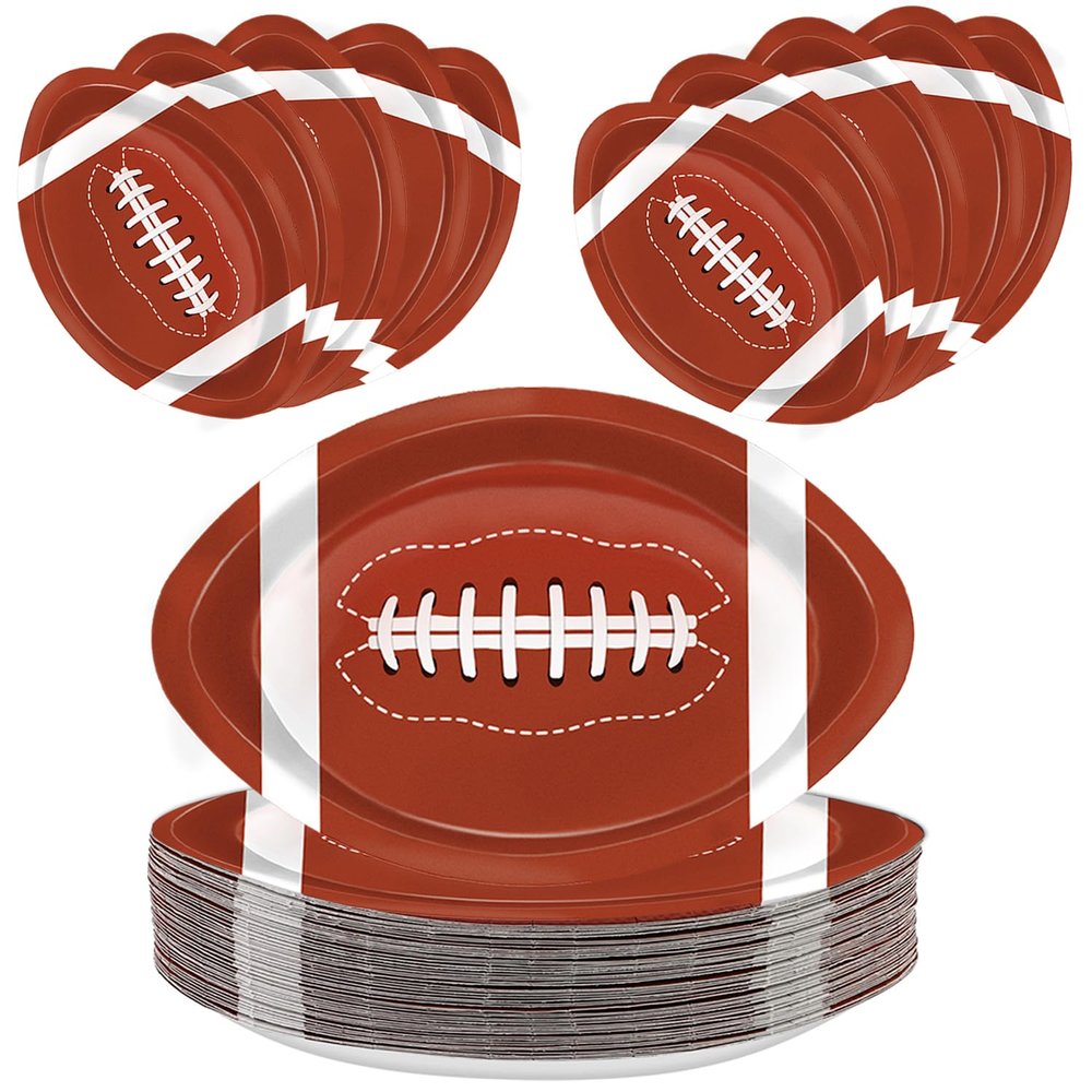 QIYANPAX 50pcs Football Shaped Paper Plates - Football Party Supplies for Tailgate & Gameday Decorations
