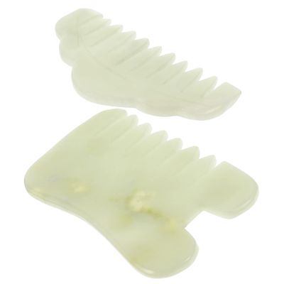 Healvian 2pcs Jade Gua Combs for Facial Massage and Skin Scraping Natural Xiuyan Jade Tools for Scalp Relaxation Lightweight and Portable Massagers for Home and Travel