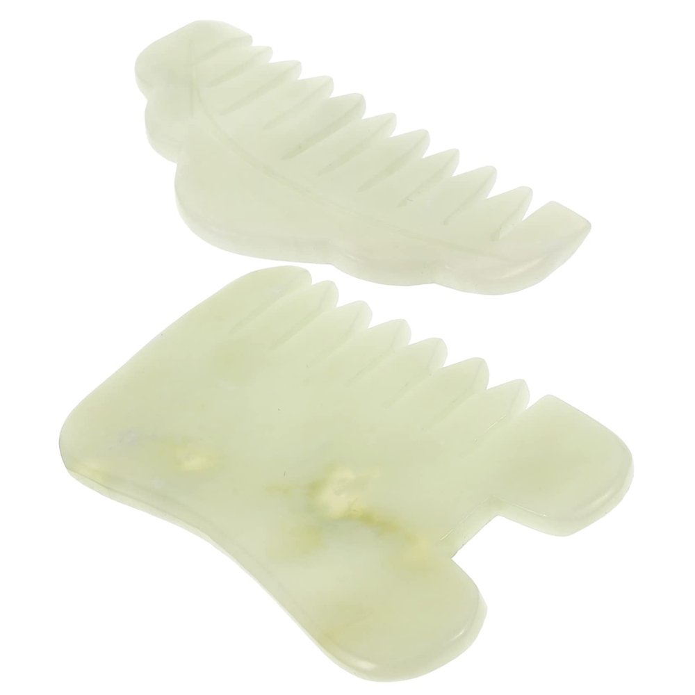 Healvian 2pcs Jade Gua Combs for Facial Massage and Skin Scraping Natural Xiuyan Jade Tools for Scalp Relaxation Lightweight and Portable Massagers for Home and Travel