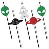 24Pcs Space Astronaut Straws Space Themed Birthday Party Decorations Space Paper Straws Decor Astronaut Baby Shower Party Decor Planet Baby Anniversary Party Supplies Black Red view 1