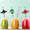 24Pcs Space Astronaut Straws Space Themed Birthday Party Decorations Space Paper Straws Decor Astronaut Baby Shower Party Decor Planet Baby Anniversary Party Supplies Black Red view 3