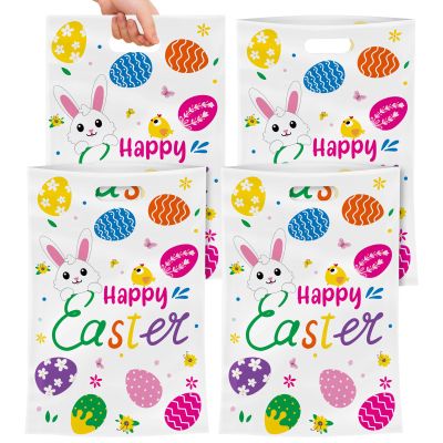 40 Pack Happy Easter Treat Bags, Colorful Easter Gift Bags with Handles, Plastic Easters Eggs Bunny Goodie Candy Tote Favor Bag for Easters Egg Hunt Party Supplies and Gifts Wrapping, 6.5 X 10 inch