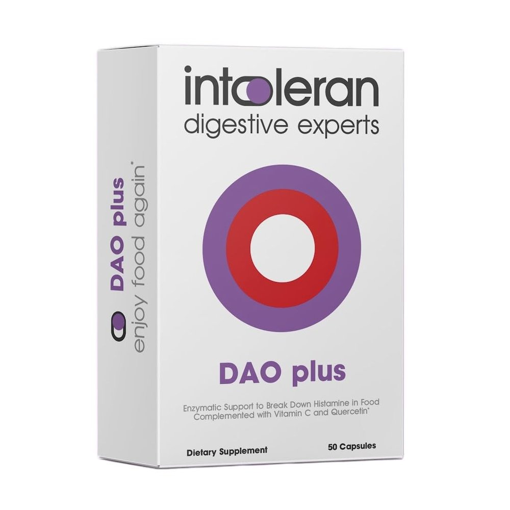 Intoleran DAO Plus Digestive Enzymes - 50 Capsules | Supplement for Histamine Intolerance & DAO Deficiency | Healthy Histamine Levels | 30,000 HDU Diamine Oxidase (DAO) Enzyme | Vitamin C & Quercetin