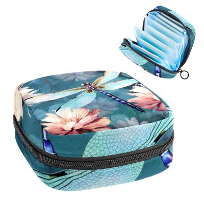 RODAILYCAY Period Bags for School, Sanitary Napkin Storage Bag for Feminine Pads, Dragonfly Ladies Menstrual Cup Pouch Sanitary Pads Organizer