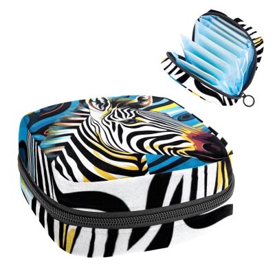 Zebra Menstrual Pad Purse for School, Tampons Collect Pouch for Women Girls, Soft Sanitary Napkin Disposal Bags