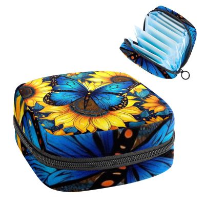 RODAILYCAY Period Bags for School, Sanitary Napkin Storage Bag for Feminine Pads, Starry Sky Sunflower Butterfly Ladies Menstrual Cup Pouch Sanitary Pads Organizer