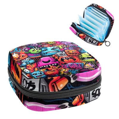 RODAILYCAY Graffiti Menstrual Pad Purse for School, Tampons Collect Pouch for Women Girls, Soft Sanitary Napkin Disposal Bags