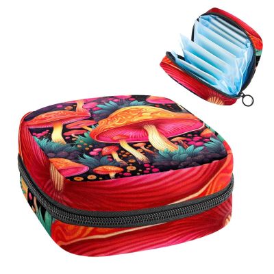Tampons Holder for Purse, Portable Feminine Menstruation Pad Holder, Mushroom Cute Sanitary Napkin Storage Bag for Women