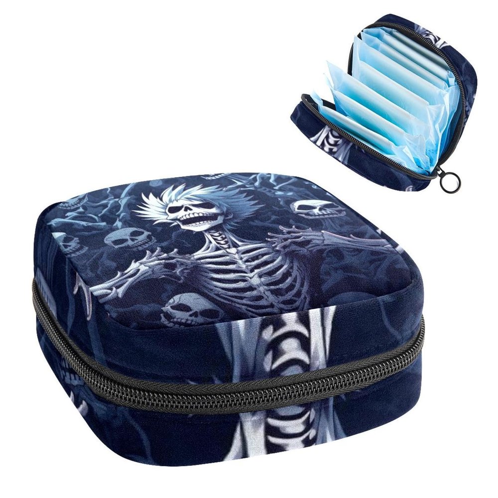 RODAILYCAY Skeleton Sanitary Napkin Storage Bag, Tampons Collect Holder Purse, First Period Kit for Girls Women, Pad Bag for Period for School