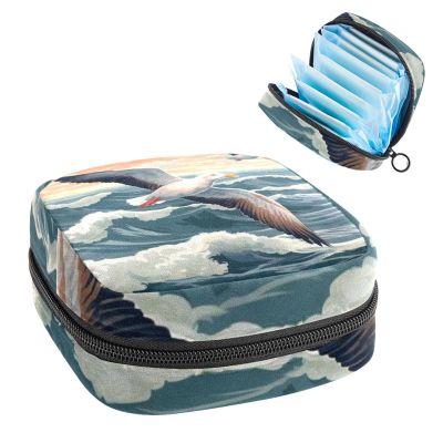 RODAILYCAY Sanitary Napkin Storage Bag, Zipper Period Pouch for Teen Girls Women, Portable Menstrual Tampons Collect Bags Seagull