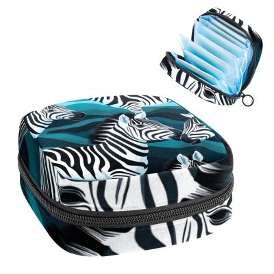 RODAILYCAY Sanitary Napkin Storage Bag for Women Cute, Feminine Menstruation Pad Holder for Period, Portable Zipper Menstrual Pad Bags Zebra