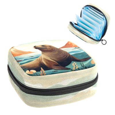 RODAILYCAY Sea Lion Sanitary Napkin Storage Bag, Tampons Collect Holder Purse, First Period Kit for Girls Women, Pad Bag for Period for School