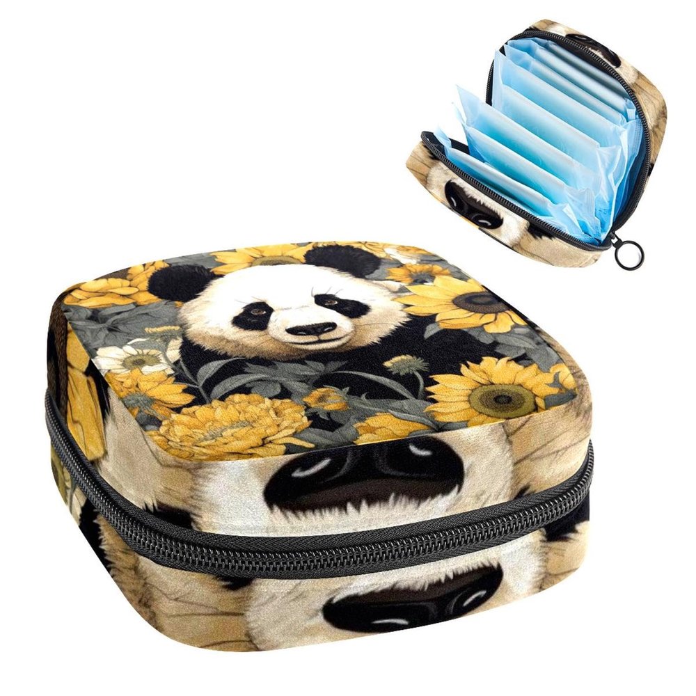RODAILYCAY Panda in Sunflower Menstrual Pad Purse for School, Tampons Collect Pouch for Women Girls, Soft Sanitary Napkin Disposal Bags