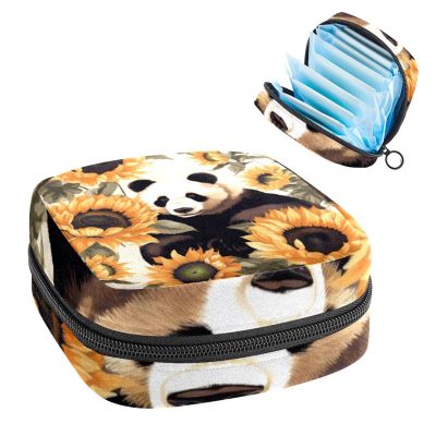 RODAILYCAY Panda in Sunflower Menstrual Pad Purse for School, Tampons Collect Pouch for Women Girls, Soft Sanitary Napkin Disposal Bags