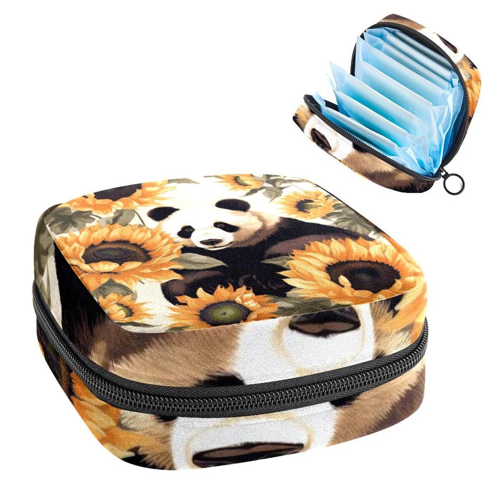 RODAILYCAY Panda in Sunflower Menstrual Pad Purse for School, Tampons Collect Pouch for Women Girls, Soft Sanitary Napkin Disposal Bags