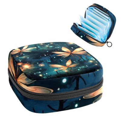 RODAILYCAY Sanitary Napkin Storage Bag for Women Cute, Feminine Menstruation Pad Holder for Period, Portable Zipper Menstrual Pad Bags Firefly
