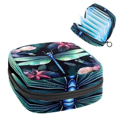 RODAILYCAY Sanitary Pads Bags, Dragonfly Menstrual Cup Pouch Nursing Pad Holder, First Period Kit Bags for Teen Girls Women Ladies