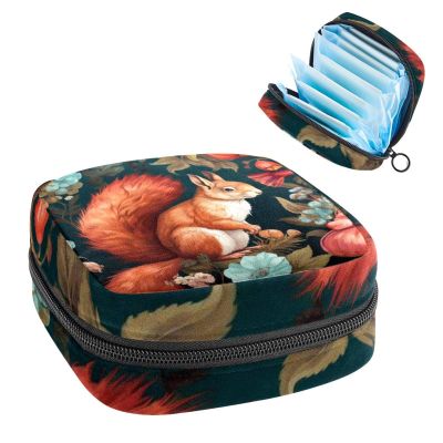 Sanitary Napkin Storage Bag for Feminine Pads, First Period Kit for Women, Squirrel Portable Menstrual Period Sanitary Pouch