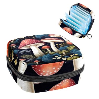 RODAILYCAY Sanitary Napkin Storage Bag, Zipper Period Pouch for Teen Girls Women, Portable Menstrual Tampons Collect Bags Mushroom