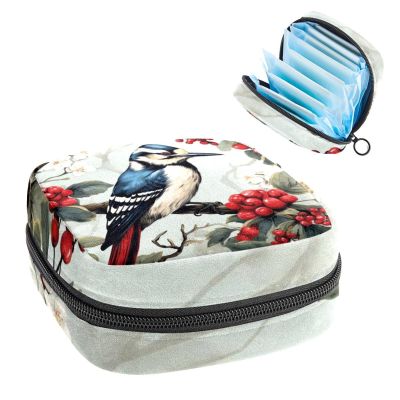 RODAILYCAY Woodpecker Sanitary Napkin Storage Bag, Tampons Collect Holder Purse, First Period Kit for Girls Women, Pad Bag for Period for School