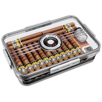 JJoias Transparent Cigar Storage Box, Cigar Humidor, Desktop Cedar Wood Storage Box with Digital Thermometer, Constant Humidity Portable Cigar Humidor,S