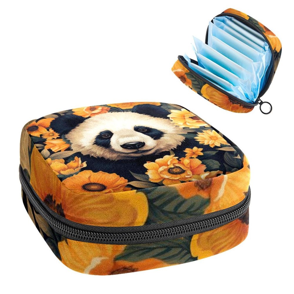 RODAILYCAY Tampons Holder for Purse, Portable Feminine Menstruation Pad Holder, Panda in Sunflower Cute Sanitary Napkin Storage Bag for Women