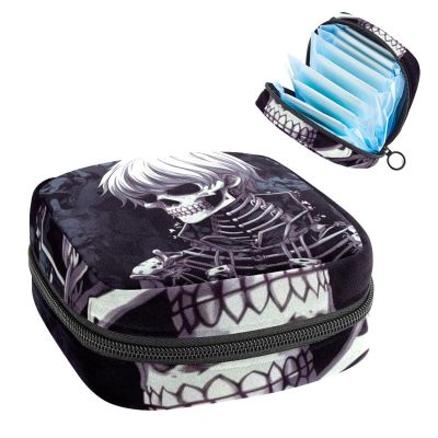 RODAILYCAY Skeleton Sanitary Napkin Storage Bag, Tampons Collect Holder Purse, First Period Kit for Girls Women, Pad Bag for Period for School