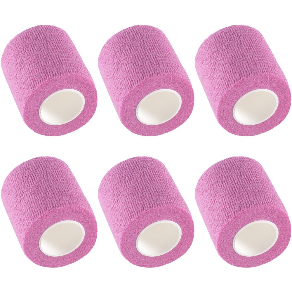 IndigoCase 6 Rolls Self Adhesive Bandage Wrap 2 Inch, Pink Color Elastic Athletic Tape, Vet Wrap, Wrist Tape, Small Bandage for Kids, Fingertip, Dog, Pets