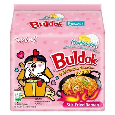 Creamy Carbonara Fiesta Bundle Bag of 5 Packs of SAMYANG Carbonara Buldak Chicken Flavor Ramen  Halal Certified  22.95 Oz (Pack of 1)