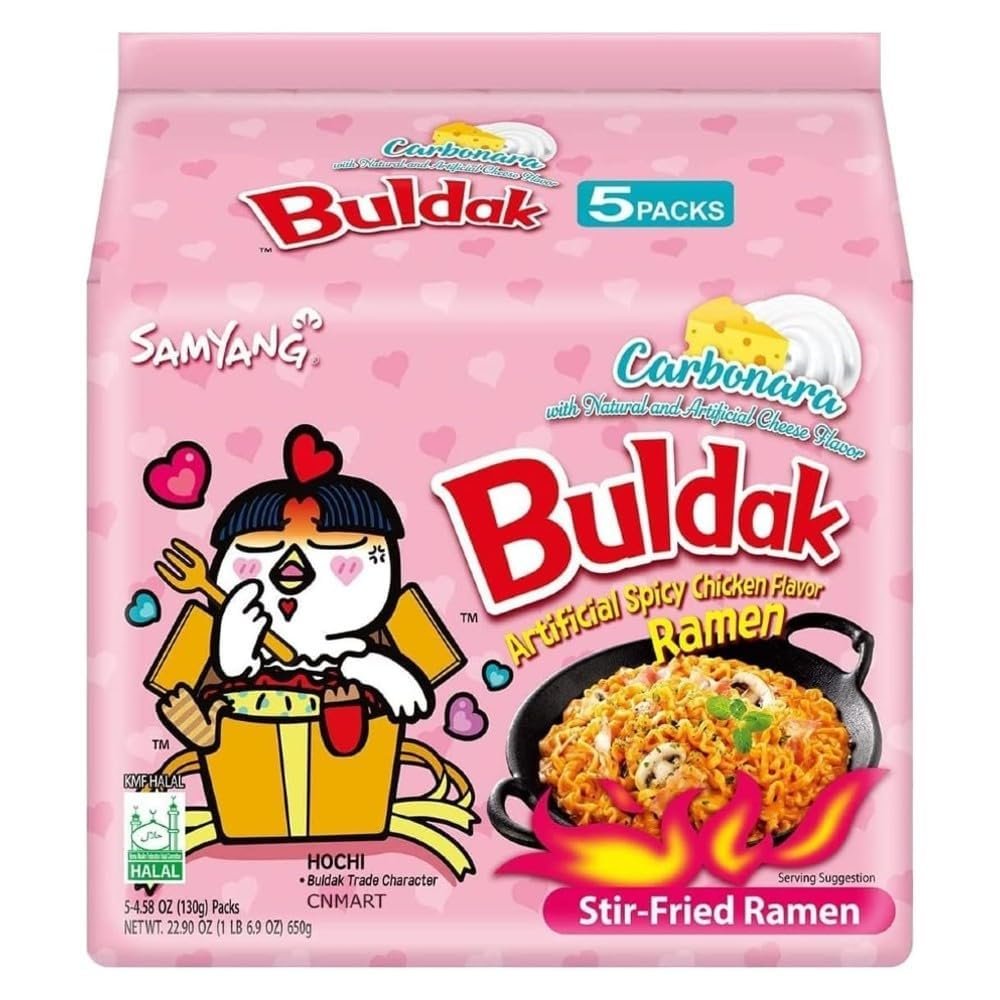 Creamy Carbonara Fiesta Bundle Bag of 5 Packs of SAMYANG Carbonara Buldak Chicken Flavor Ramen  Halal Certified  22.95 Oz (Pack of 1)