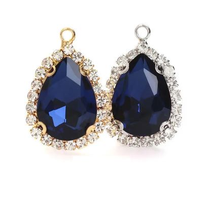10pcs Drop Shape Crystal Stone Sew On Rhinestone Golden/White K Metal Claw Settings Pendants,F